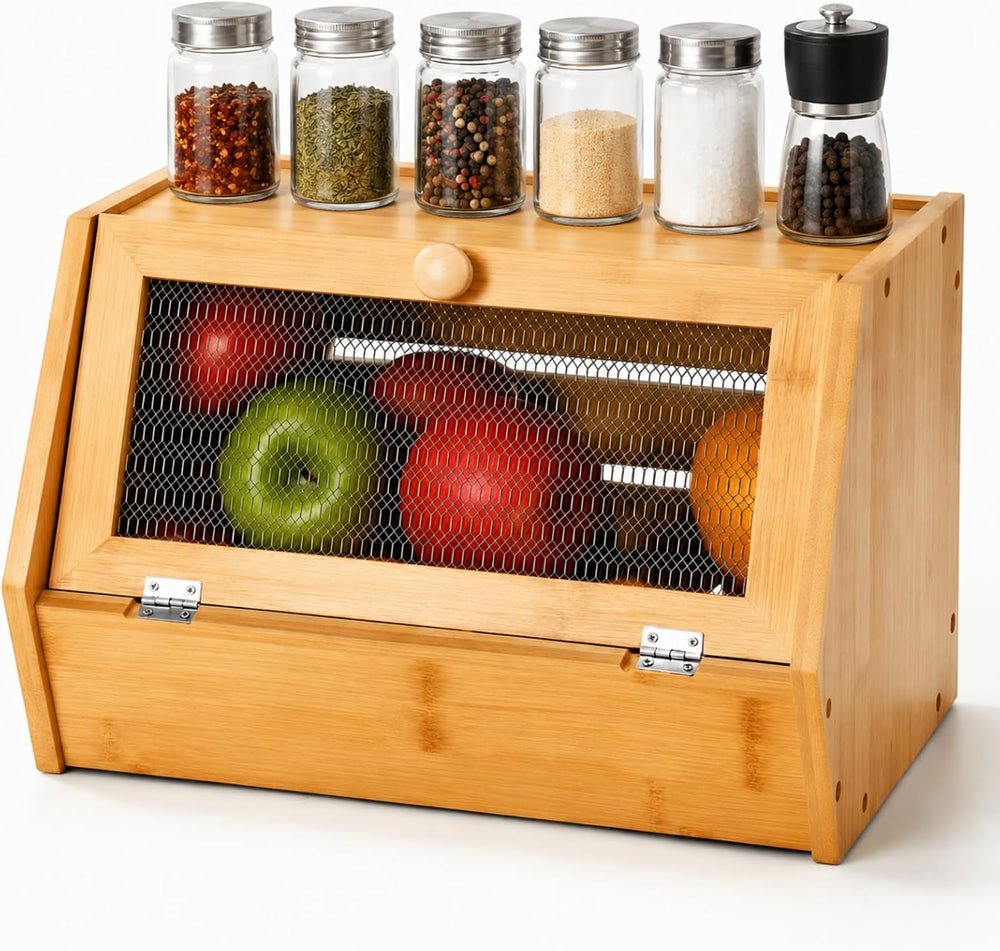 Thyle Bamboo Pantry Organizer and Containers Potato and Onion Storage Bin wit...