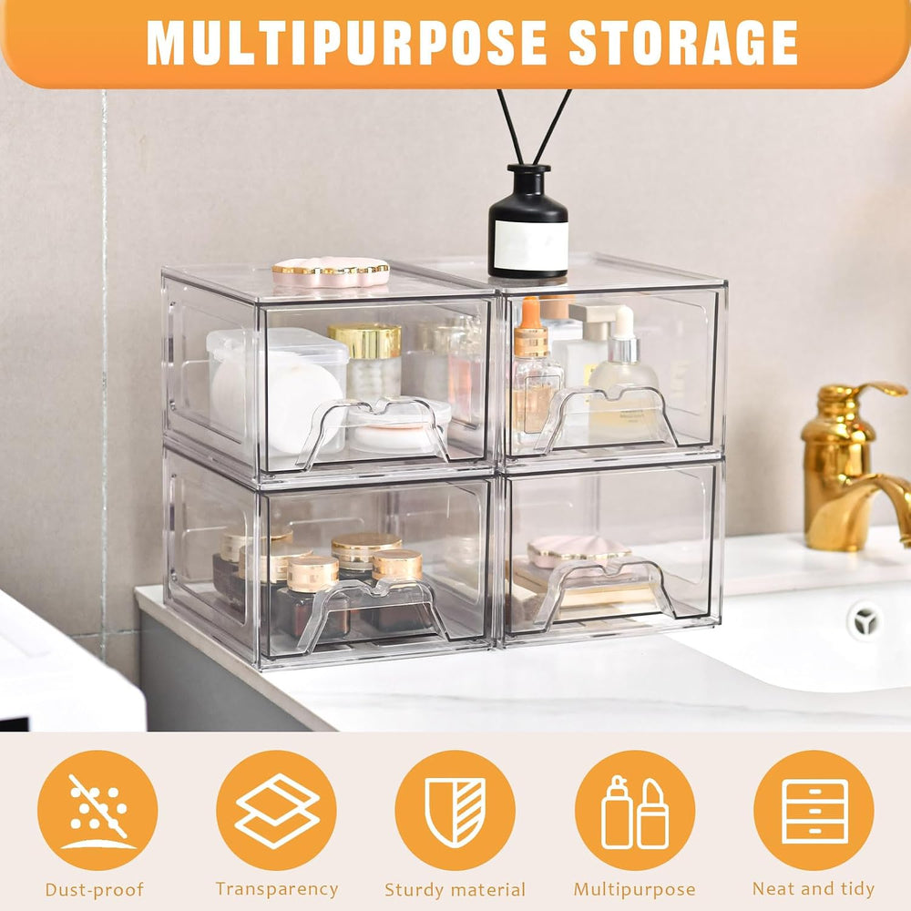 6 Pack Stackable Storage Drawers,Makeup Organizer with Pull-out Drawer
