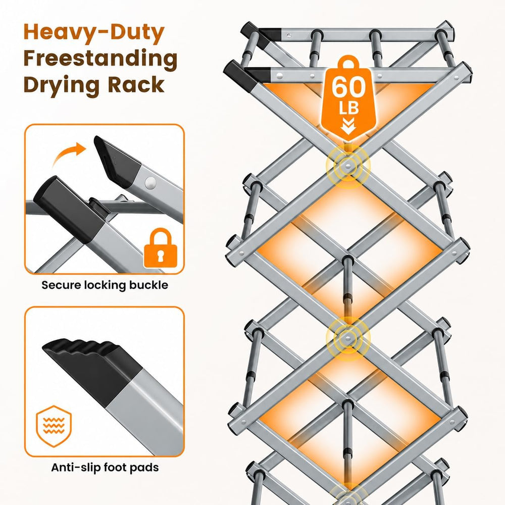 4-Tier Foldable Clothes Drying Rack, Heavy Duty Stainless Steel Laundry Dryin...