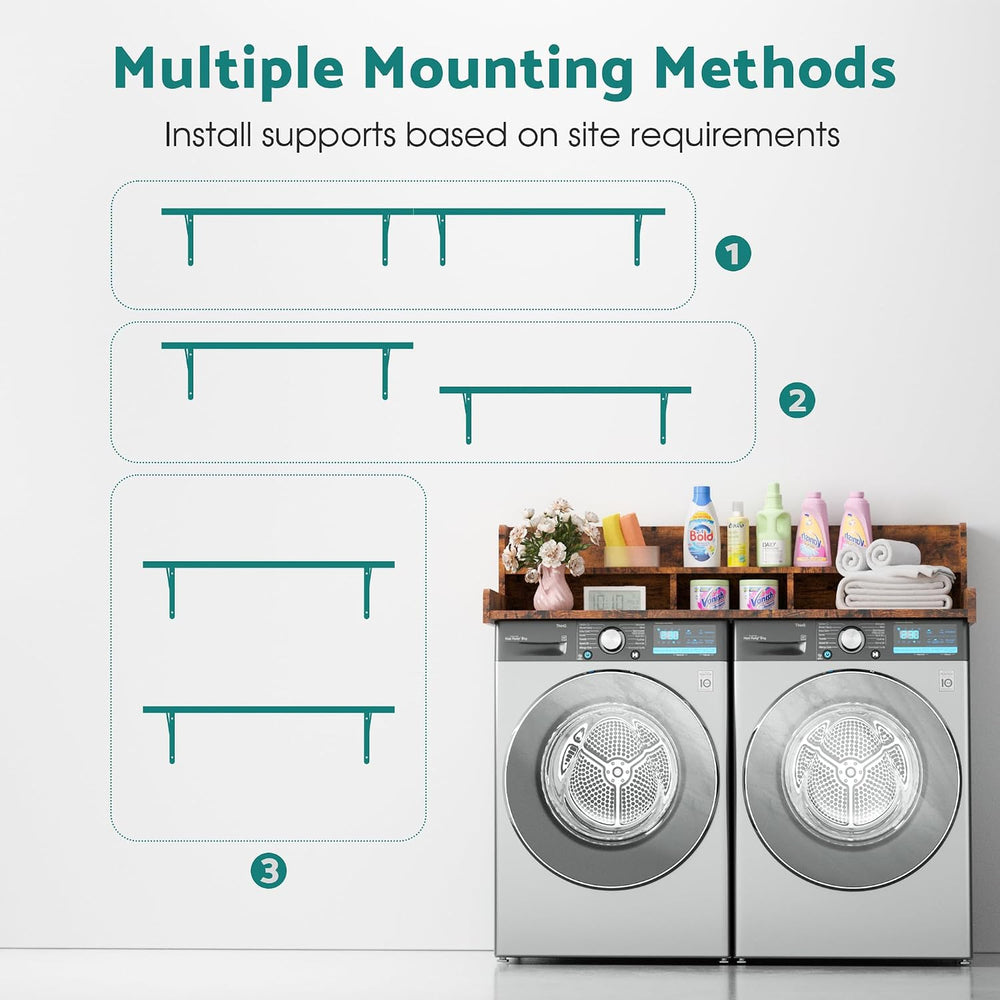 Washer Dryer Countertop with Storage and Wall Shelf (Rustic Brown)