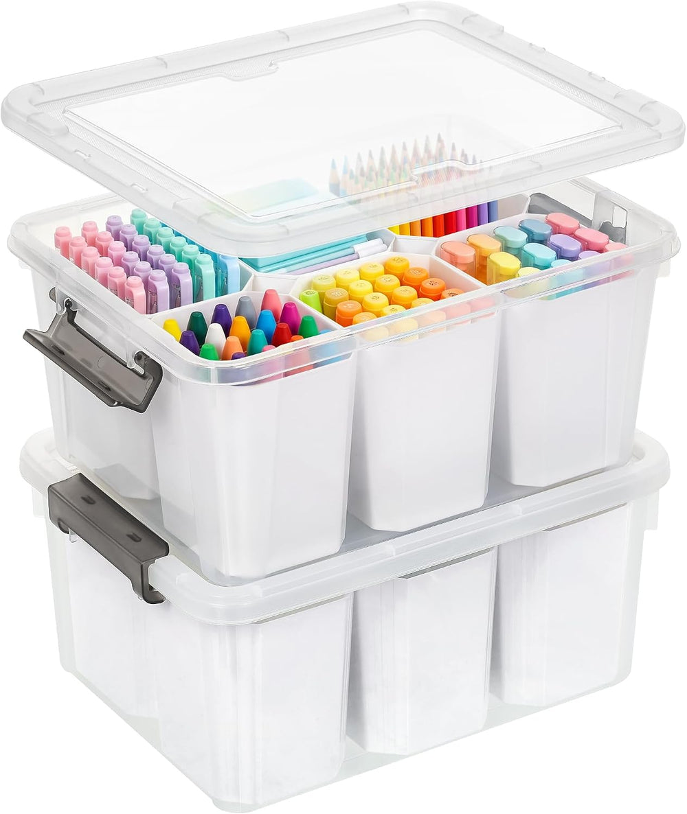 Citylife 17QT 2-Pack Clear Storage Bins with Lid 6 inserts Stackable