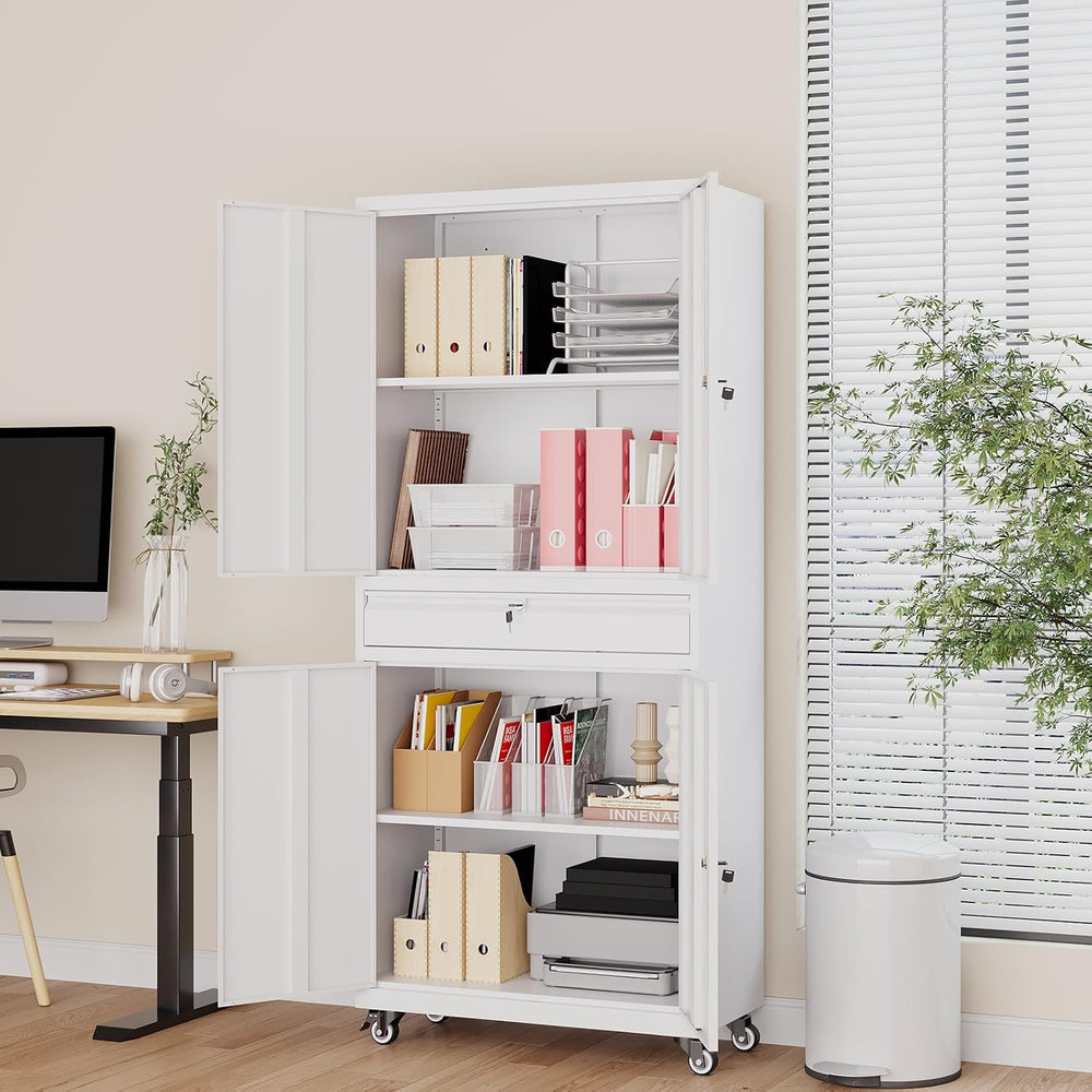 73" Metal Garage Storage Cabinet with Wheels， Rolling Tool Storage with ...