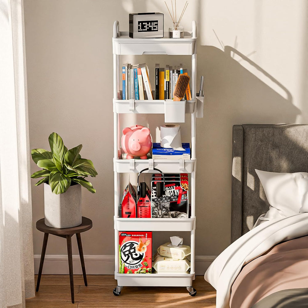 Sorgion 5 Tier Rolling Cart Organizer,Bathroom Cart Organizers with Wheels La...