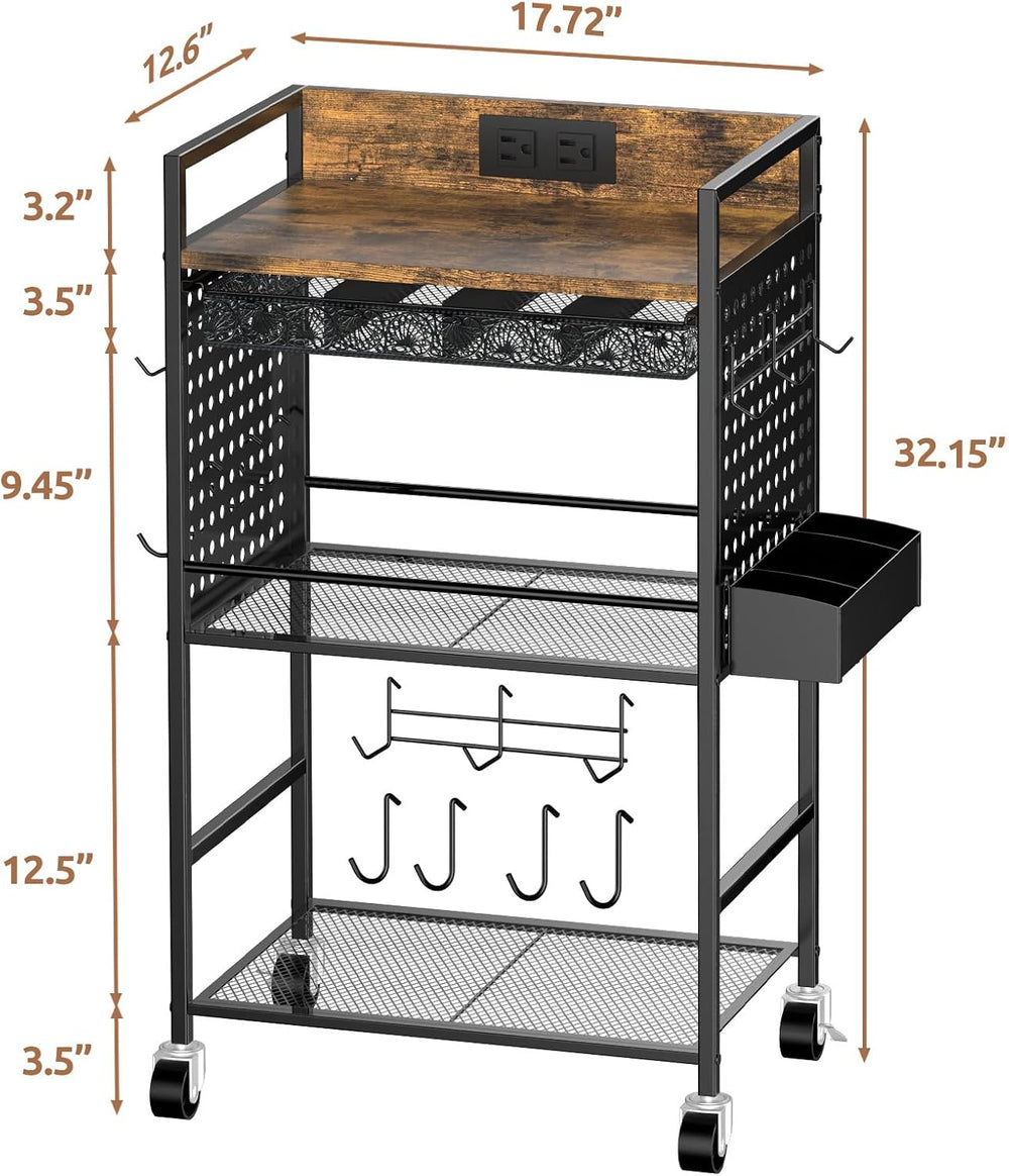 Compact Coffee Bar Cabinet, Rustic Brown & Black