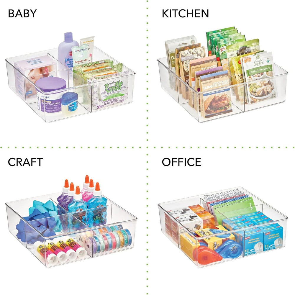 mDesign Plastic 4 Compartment Divided Drawer and Closet Storage Bin - Organiz...