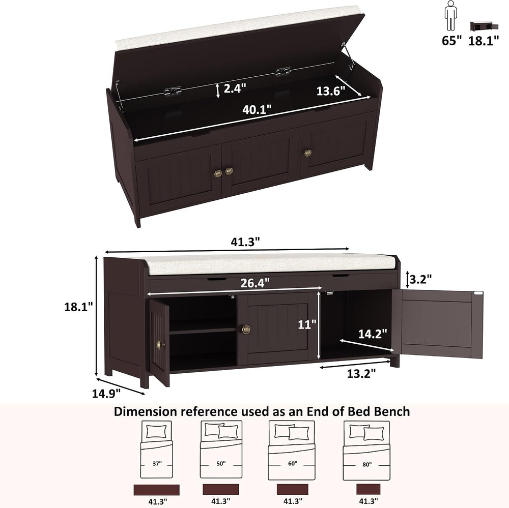 HOMEFORT 41.3" Shoe Bench with Lift Top Storage, Entryway Bench with Cus...