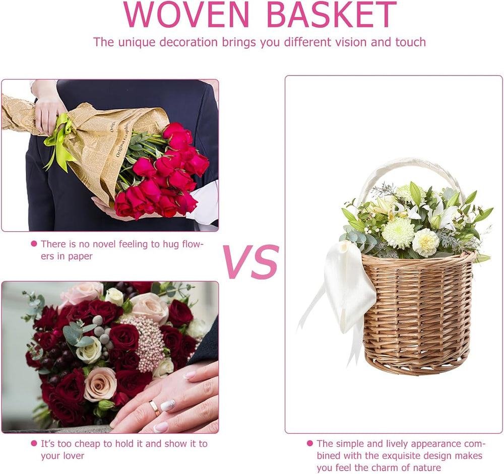 Angoily Handwoven Wicker Wine Basket with Liner Portable Picnic Basket Woven ...