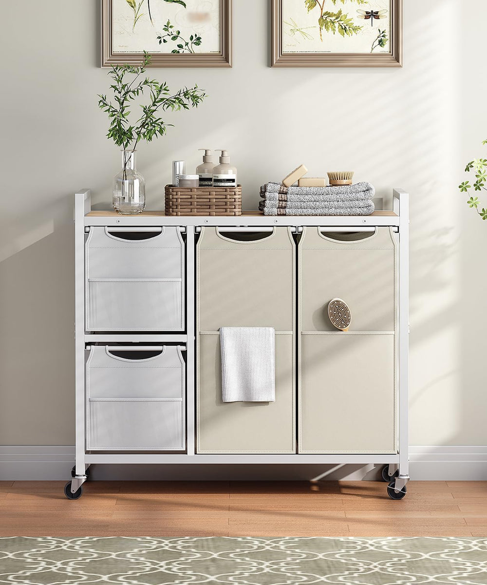 HOOBRO Laundry Sorter with 4 Section, 34 Gal. (127 L) Laundry Hamper with Whe...