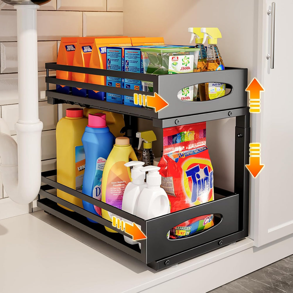 Under Sink Organizer, 2 Tier Under Sink Organizers and Storage, Adjustable He...