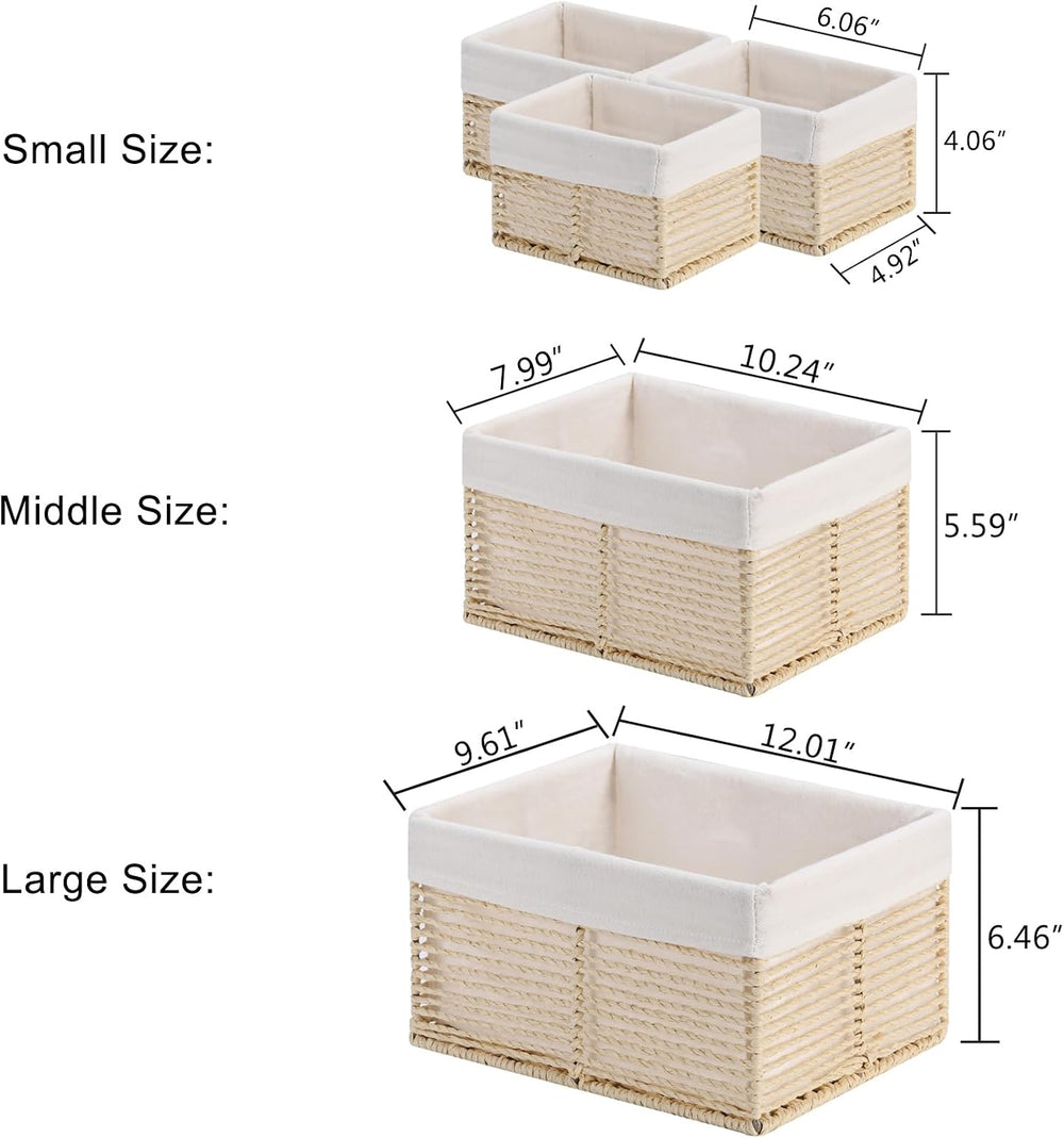 Vagusicc Wicker Storage Basket, Hand-Woven Paper Rope Basket, Rectangular Sma...