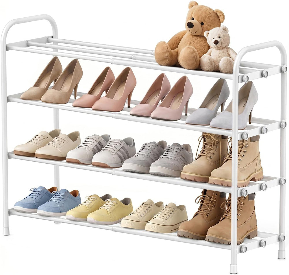 Expandable Shoe Rack for Closet & Entryway, Shoe Organizer, 4-Tier, White