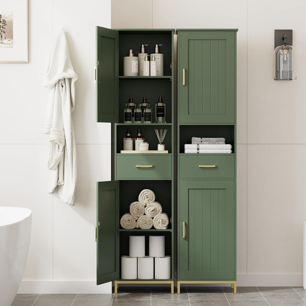 67" H Bathroom Storage Cabinet, Tall Bathroom Cabinet, Green