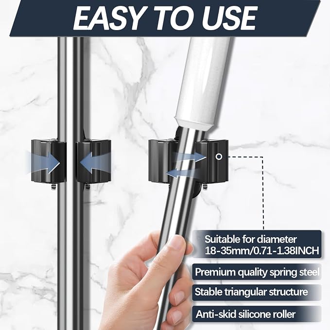 3-H Stainless Steel Broom Holder Wall Mount 50-Pack- Heavy Duty Mop Organizer