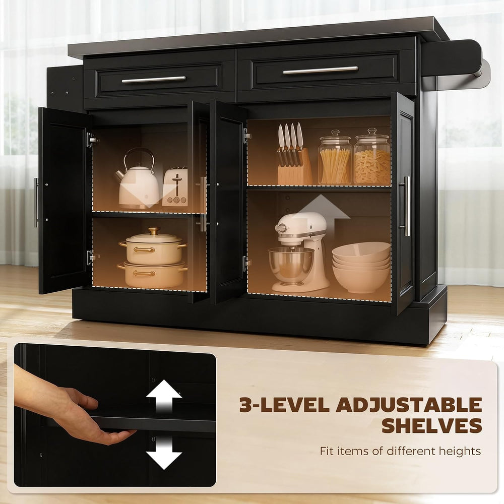 HOMCOM Rolling Kitchen Island Cart with 47" Stainless Steel Top Black