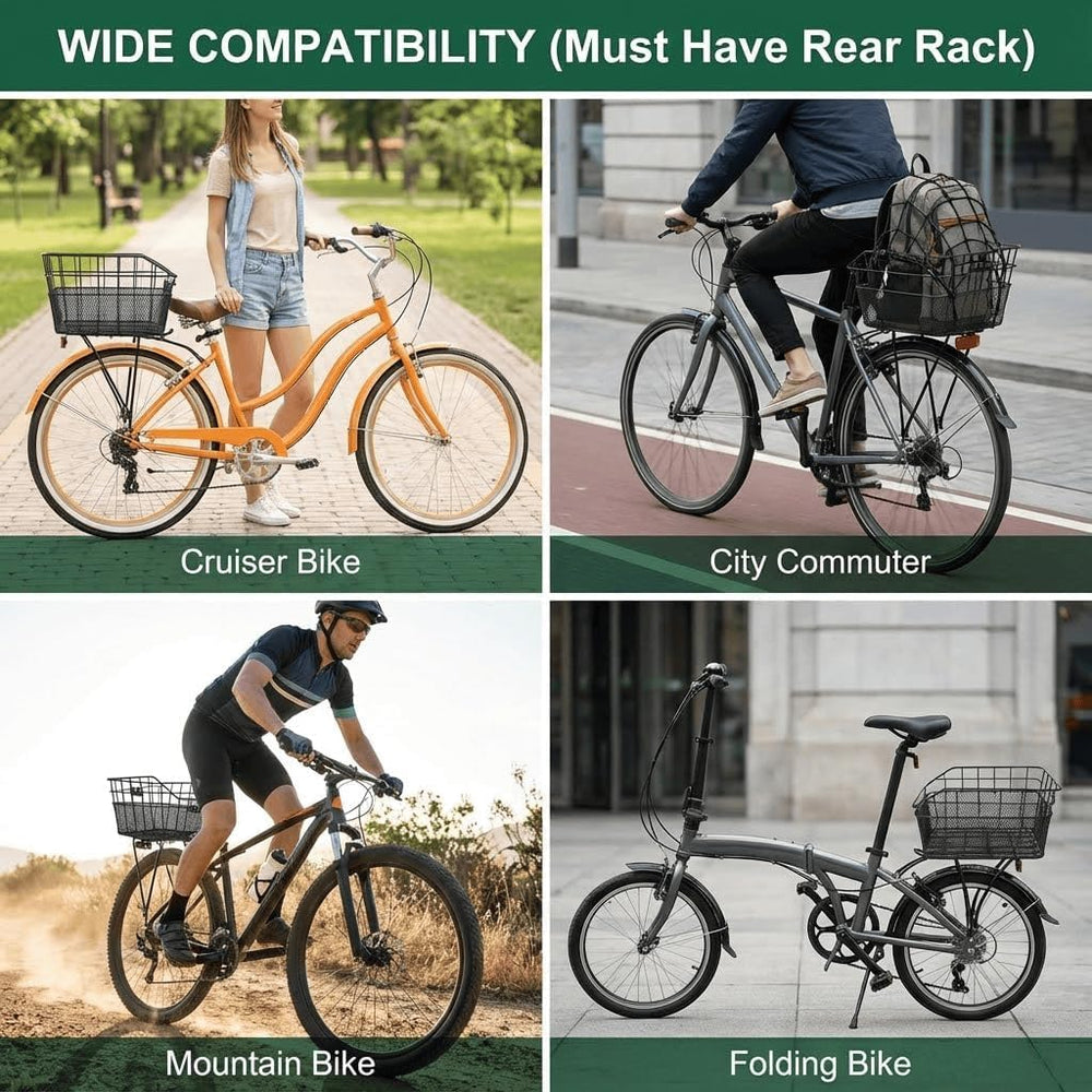ANZOME Rear Bike Basket, Waterproof Metal Wire Bicycle Basket with Adjustable...