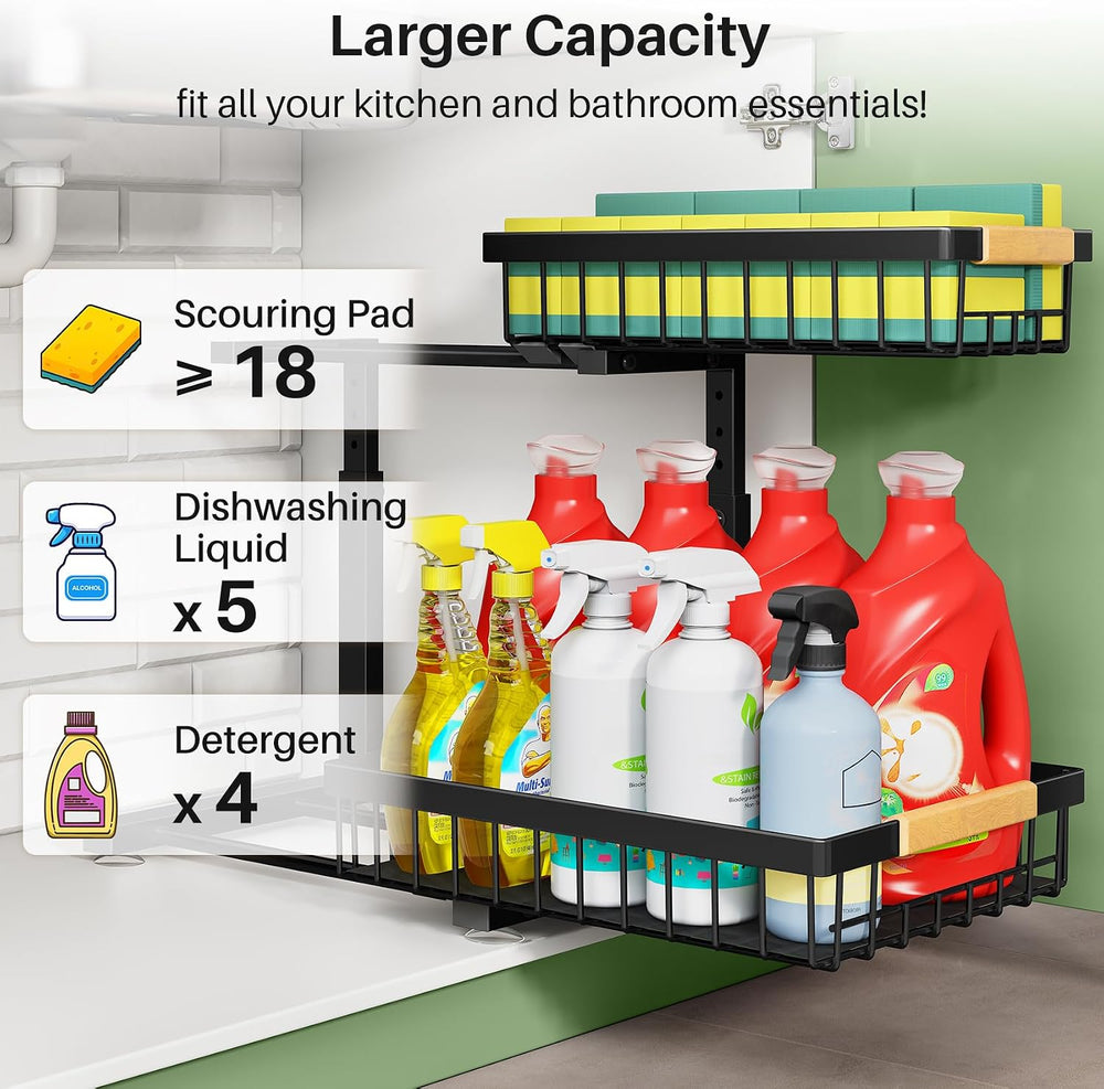 Kitstorack Under Sink Organizer, 2 Tier Under the Sink Storage, Slide out Pul...