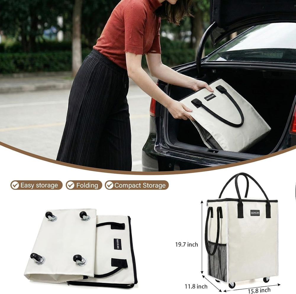 Grocery Bag Rolling Tote Bag on 4 Wheels, Shopping Bag with Wheels Handle