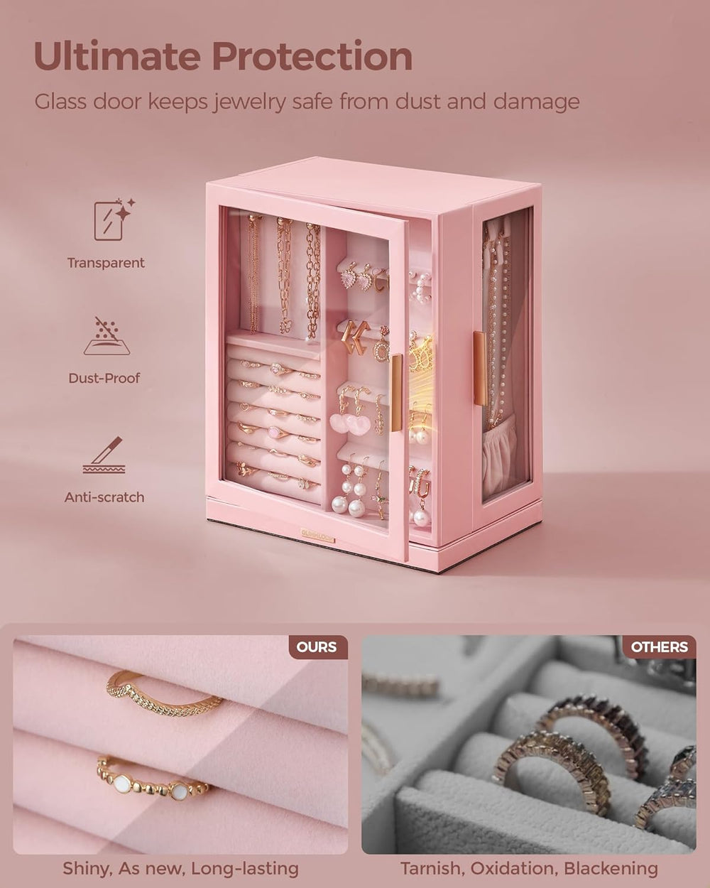 Glimmloop 360° Rotating Jewelry Box with 5 Drawers, Spacious Vertical Jewelry...