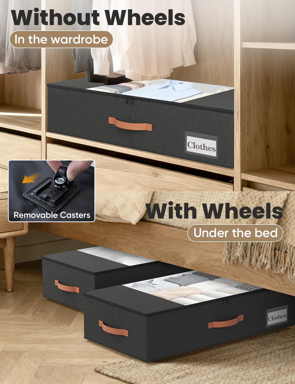 TOSKING 2-Pack Under Bed Storage Drawers with Wheels, 6 Vacuum Bags, 7.9&quot...