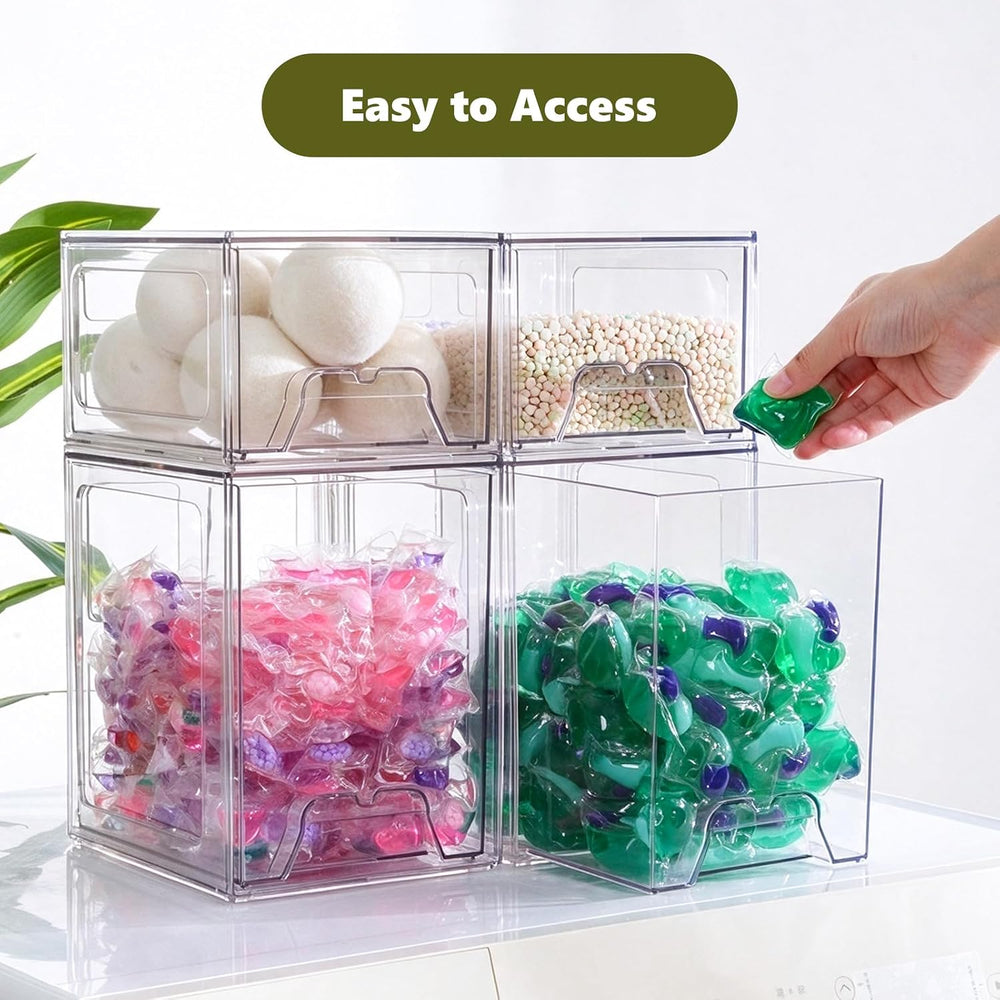iCASA 4 Pack Laundry Pods & Detergent Container Dryer Sheet Holder, Clear