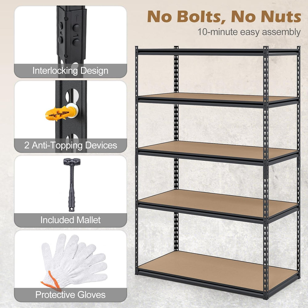 GIANTEX 5-Tier Metal Storage Shelves, Heavy Duty Garage Shelving Units w/Adju...