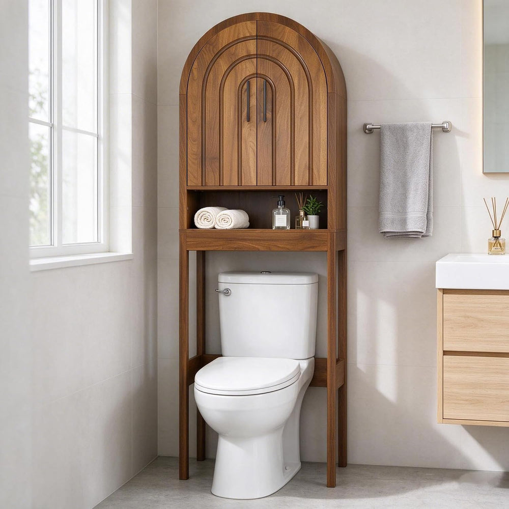 Over the Toilet Storage Cabinet, Wooden Bathroom Space Saver with Doors