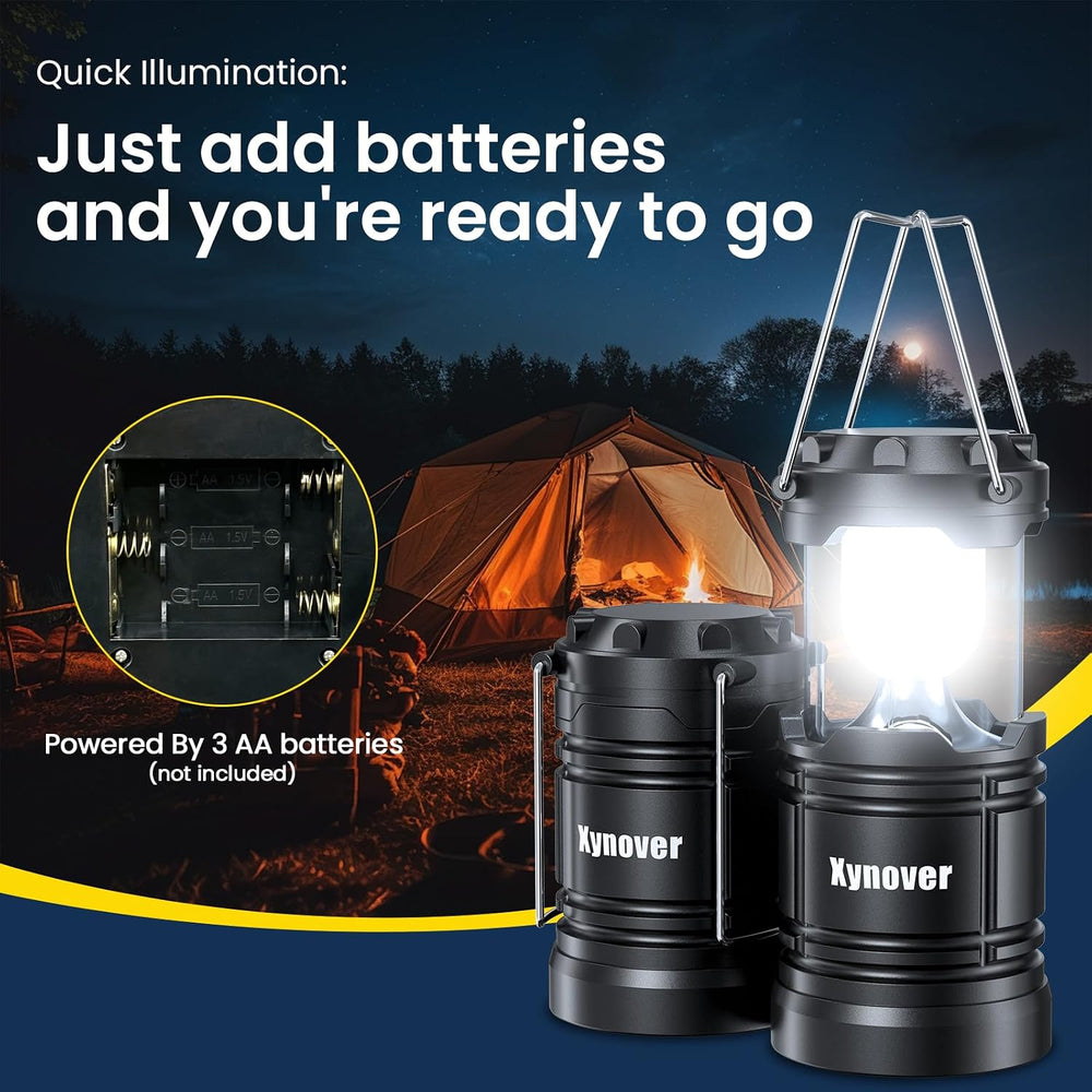 4-Pack Camping Lanterns,LED Lights Powered By Battery,Magnetic Base,Hanging H...