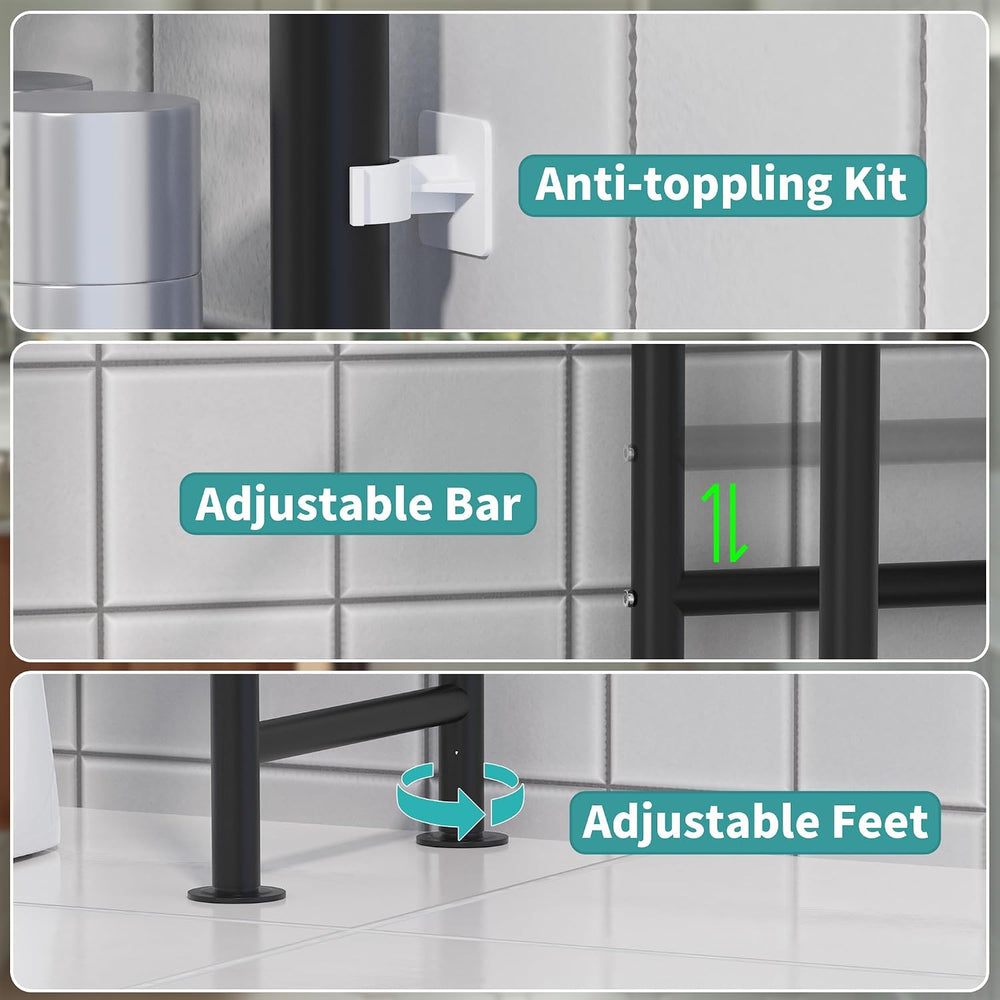 GloTika 3-Tier Over Toilet Storage Cabinet, No Drilling, 64" H, Black