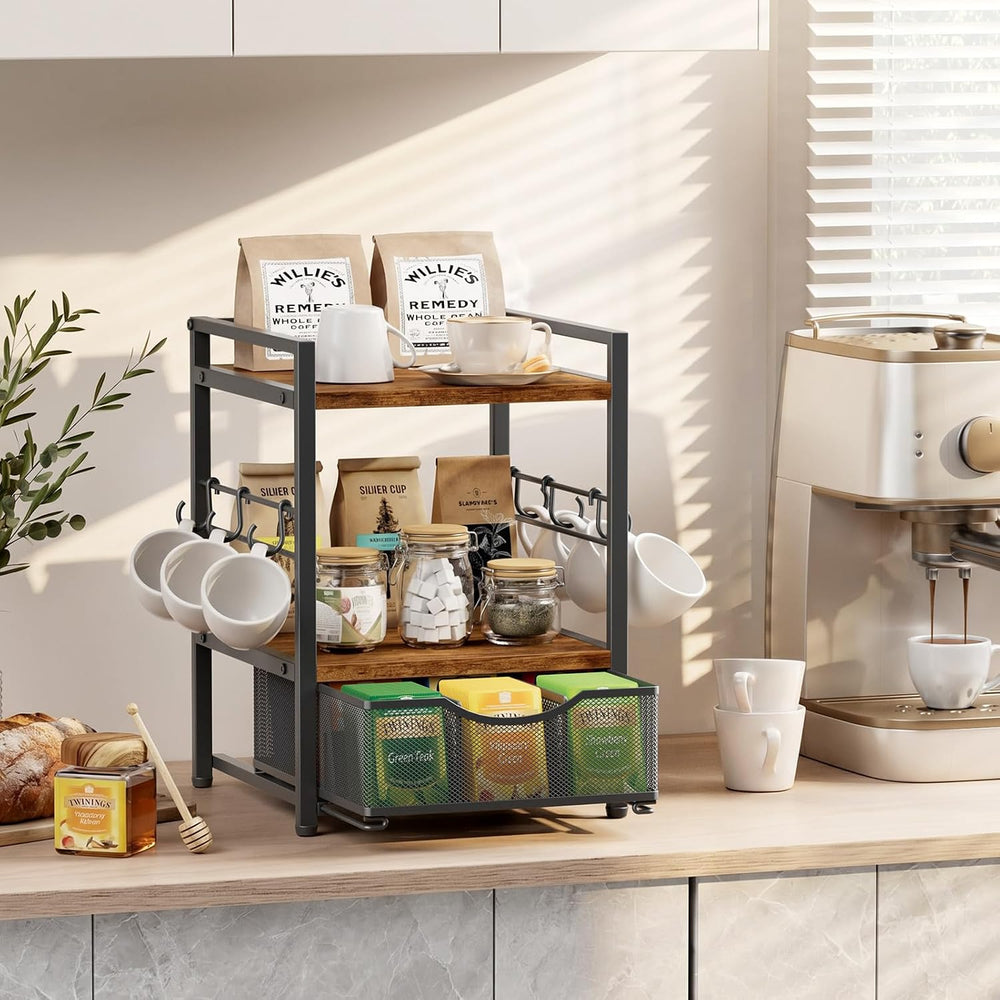 3-Tier Tea Bag Organizer with Drawer for Countertop