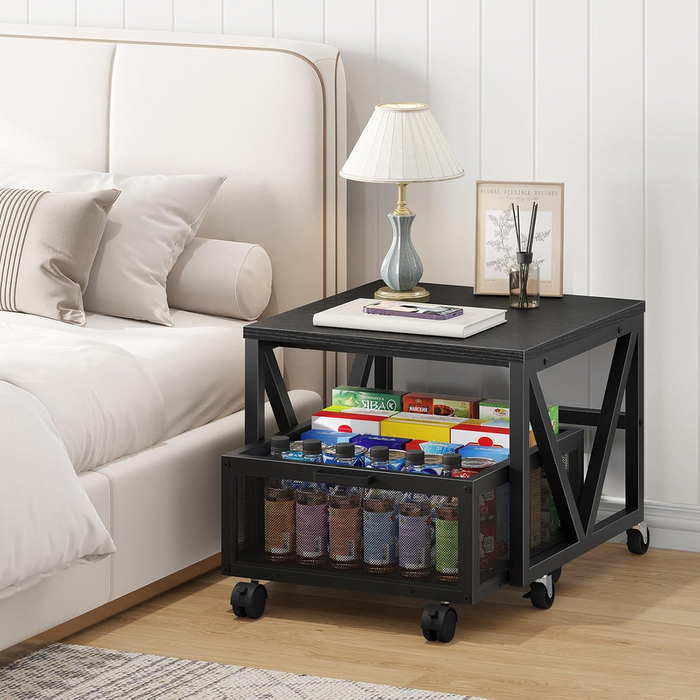 HOOBRO Mini Fridge Stand with Movable Storage Basket, Mini Fridge Cabinet wit...