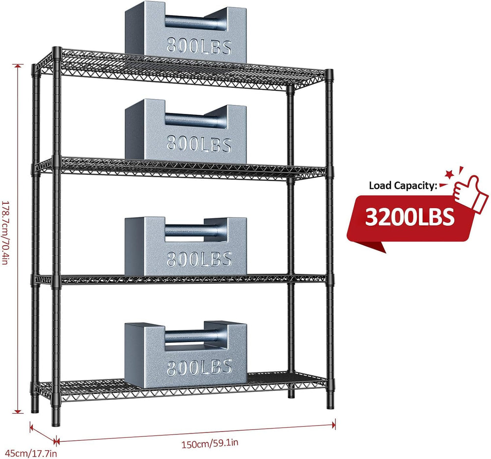 IZEUK 4-Tier Metal Garage Shelving, Heavy Duty Adjustable Storage Rack Organi...