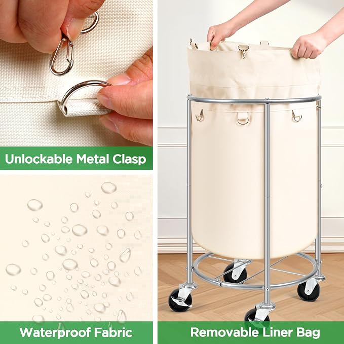 Laundry Hamper with Wheels, 100L Round Rolling Laundry Basket Sorter with