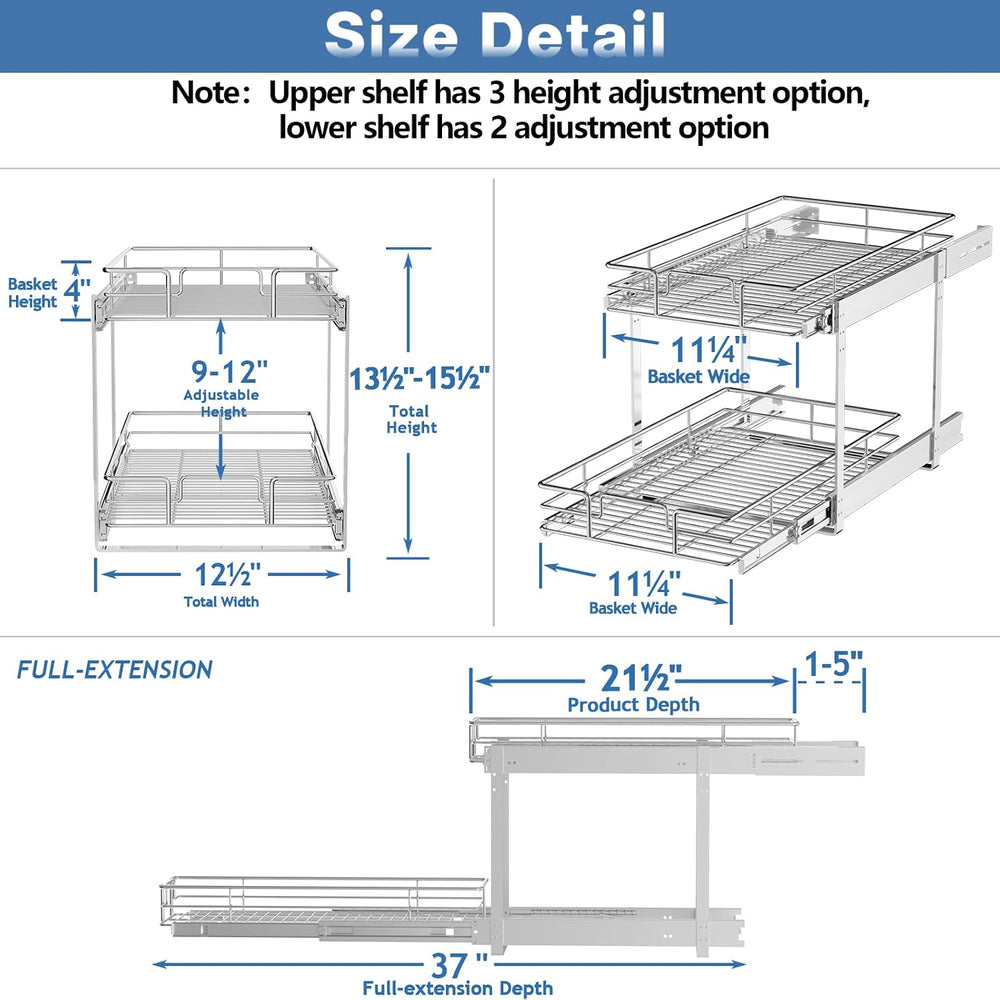 ROOMTEC Individual Pull Out Cabinet Organizer (12½" W x 21½" D), 2 ...