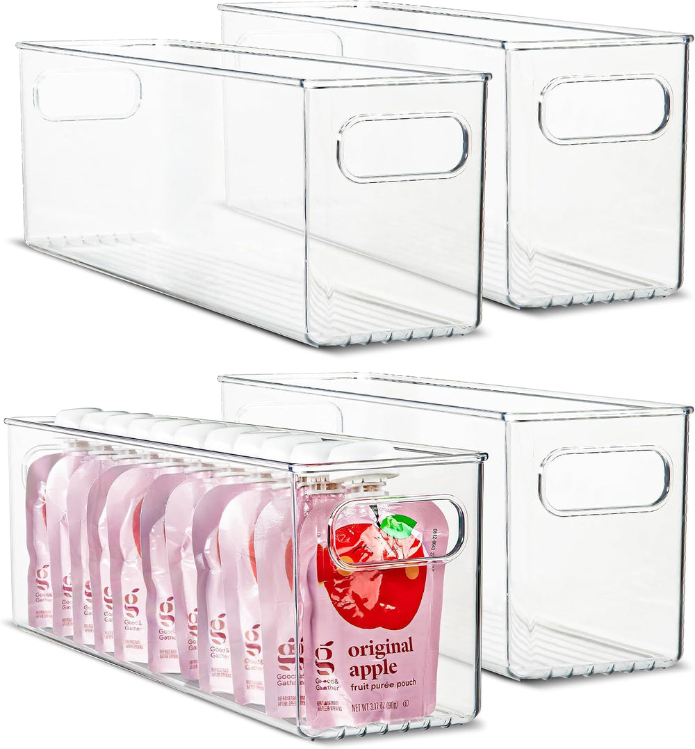 Plastic Food Storage 4 Pack Clear Container Bin with Handles for Organizing K...