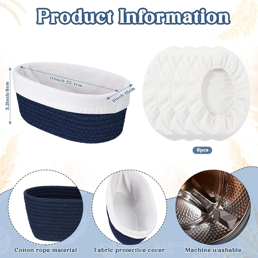 4 Pcs 10 Inch Cotton Rope Banneton Bread Proofing Basket Set Oval Banneton Ba...