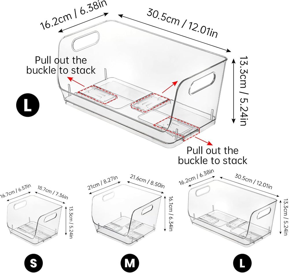 4-Pack Stackable Pantry Organizers and Storage, Clear Fridge Organizer Bins