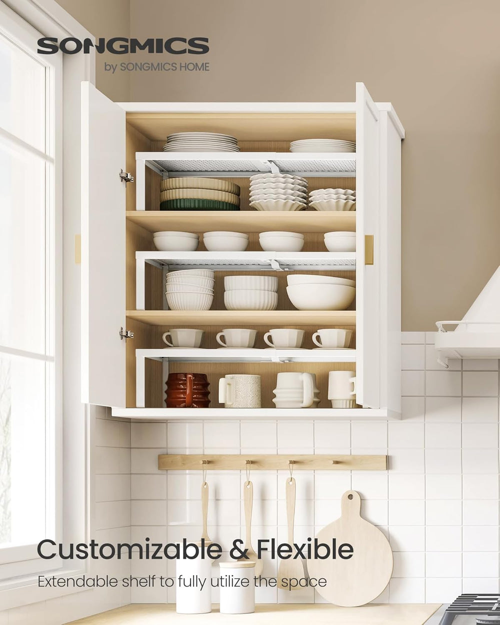 SONGMICS Spice Rack, Expandable Kitchen Countertop Shelf, Steel (Set of 4)