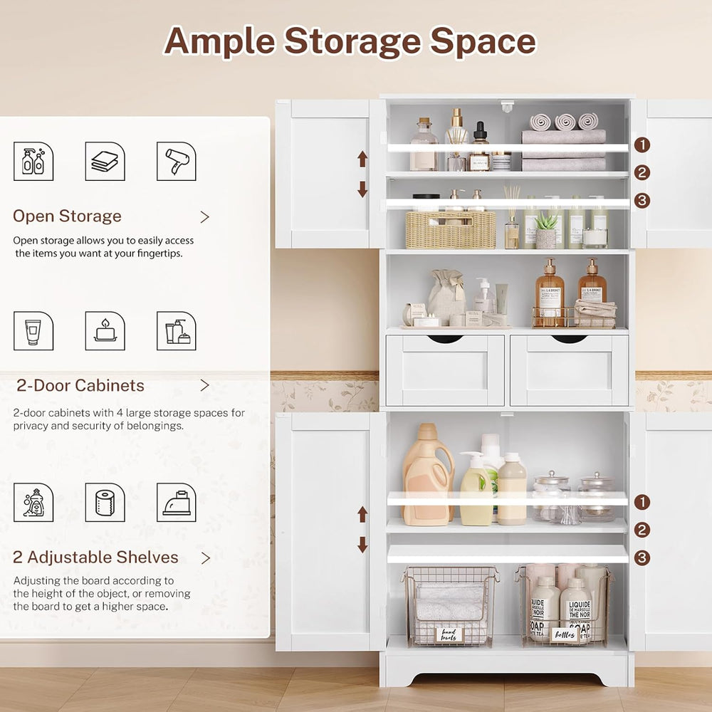 Tall Bathroom Storage Cabinet with 4 Doors & 2 Adjustable Shelves