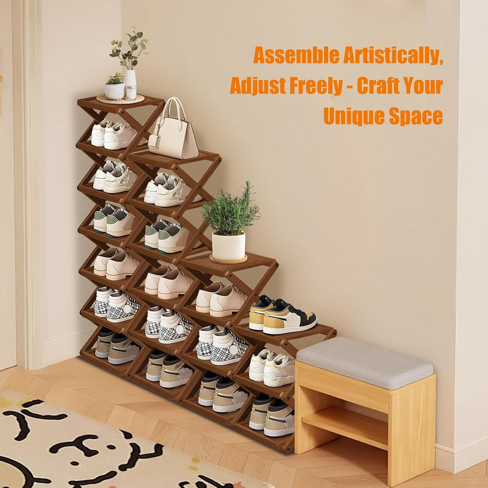 YYW Shoe Rack, Foldable Bamboo Shoes Shelf, Freestanding Shoe Storage Organis...