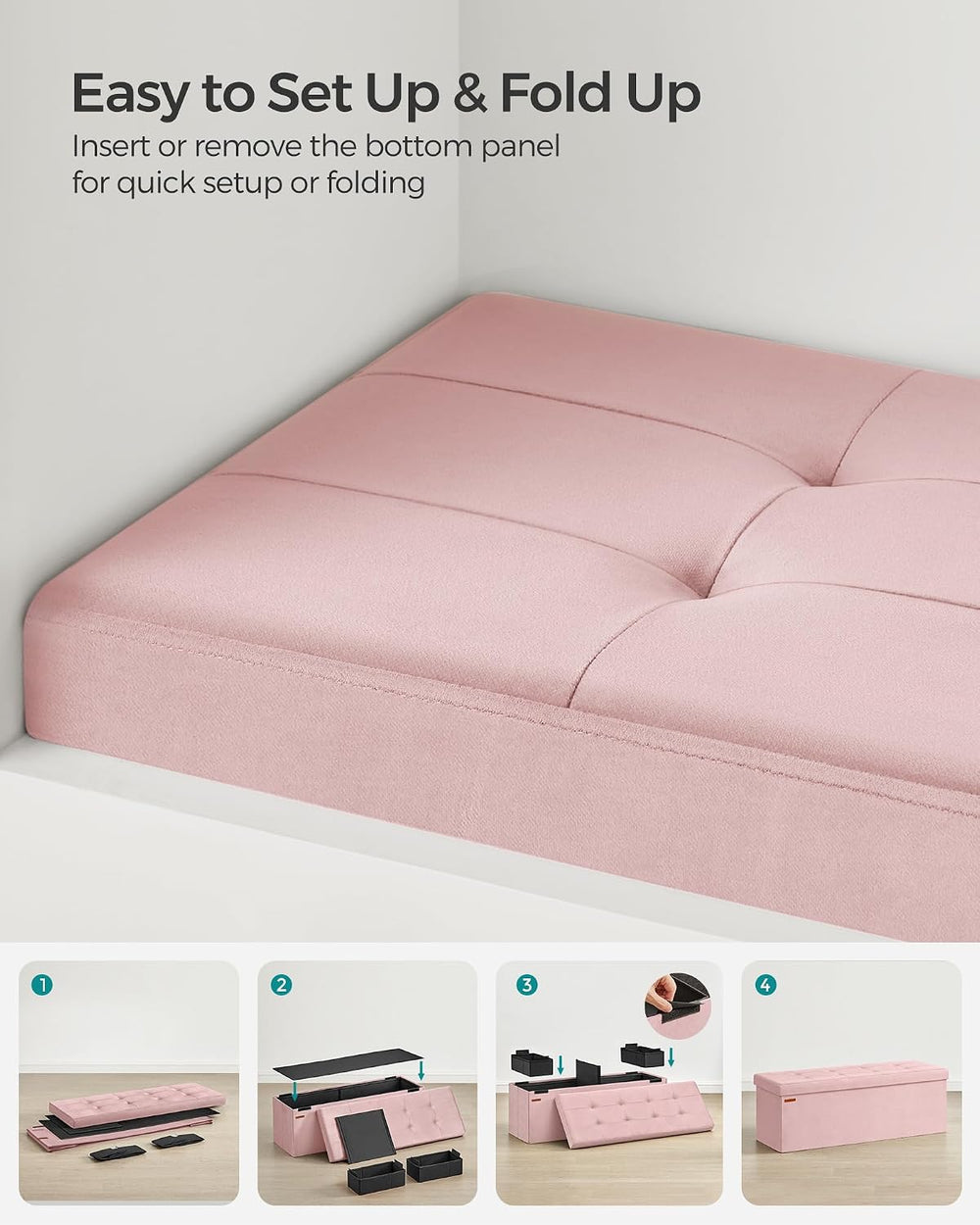 SONGMICS Storage Ottoman Bench, 43.3 Inches Velvet Foldable Foot Rest