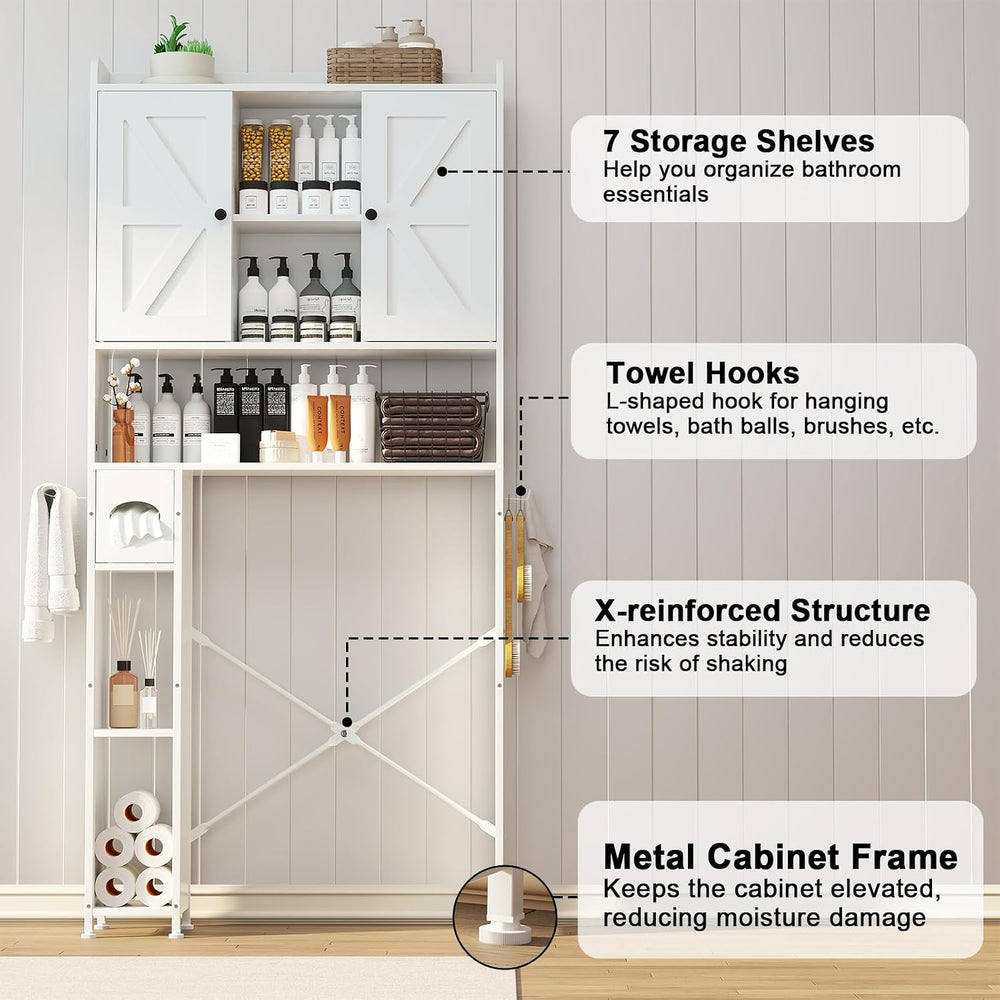 32"W Over The Toilet Storage Cabinet with Adjustable Shelves,White