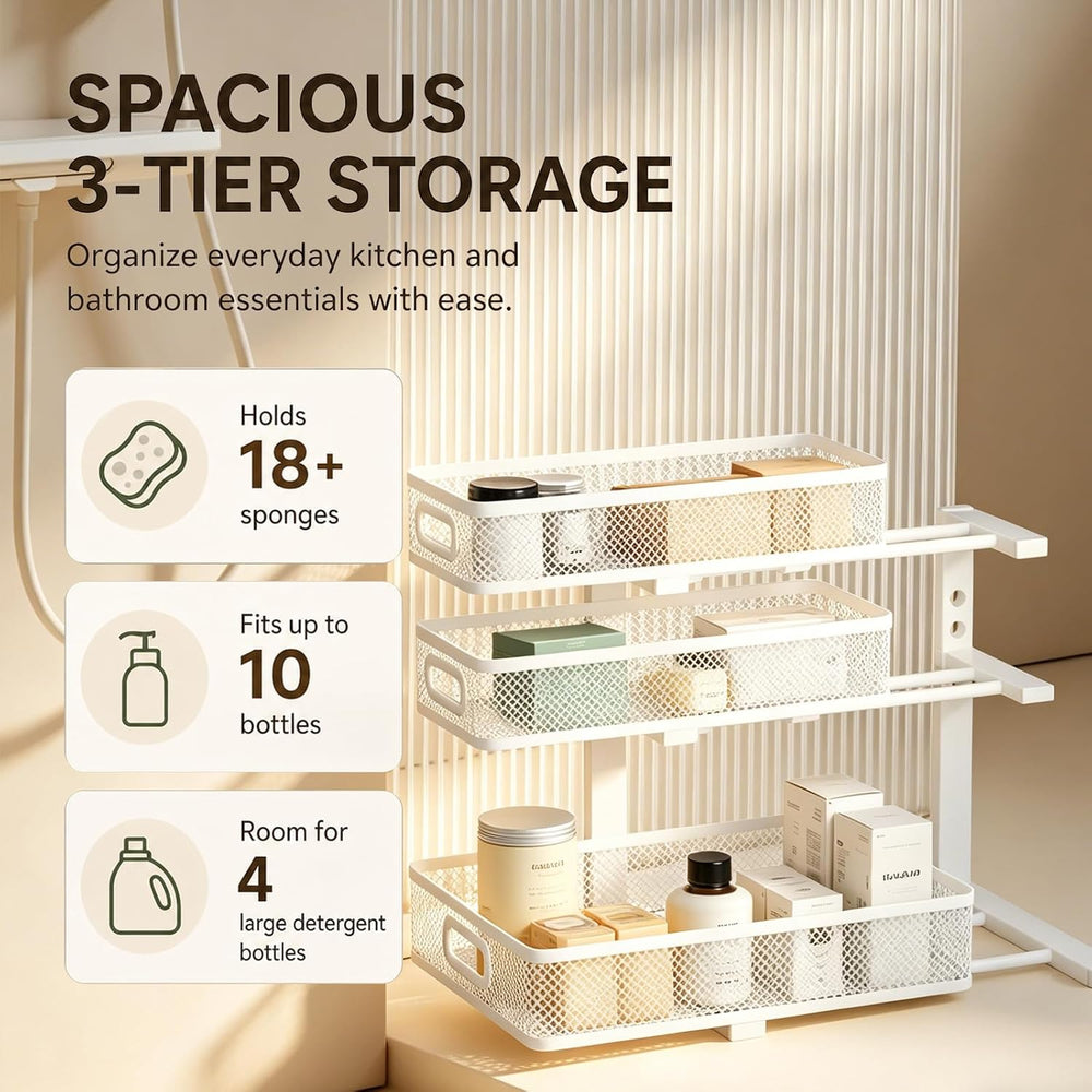 2 Pack 3 Tier Under Sink Organizer with Pull Out Drawer, Height Adjustable He...