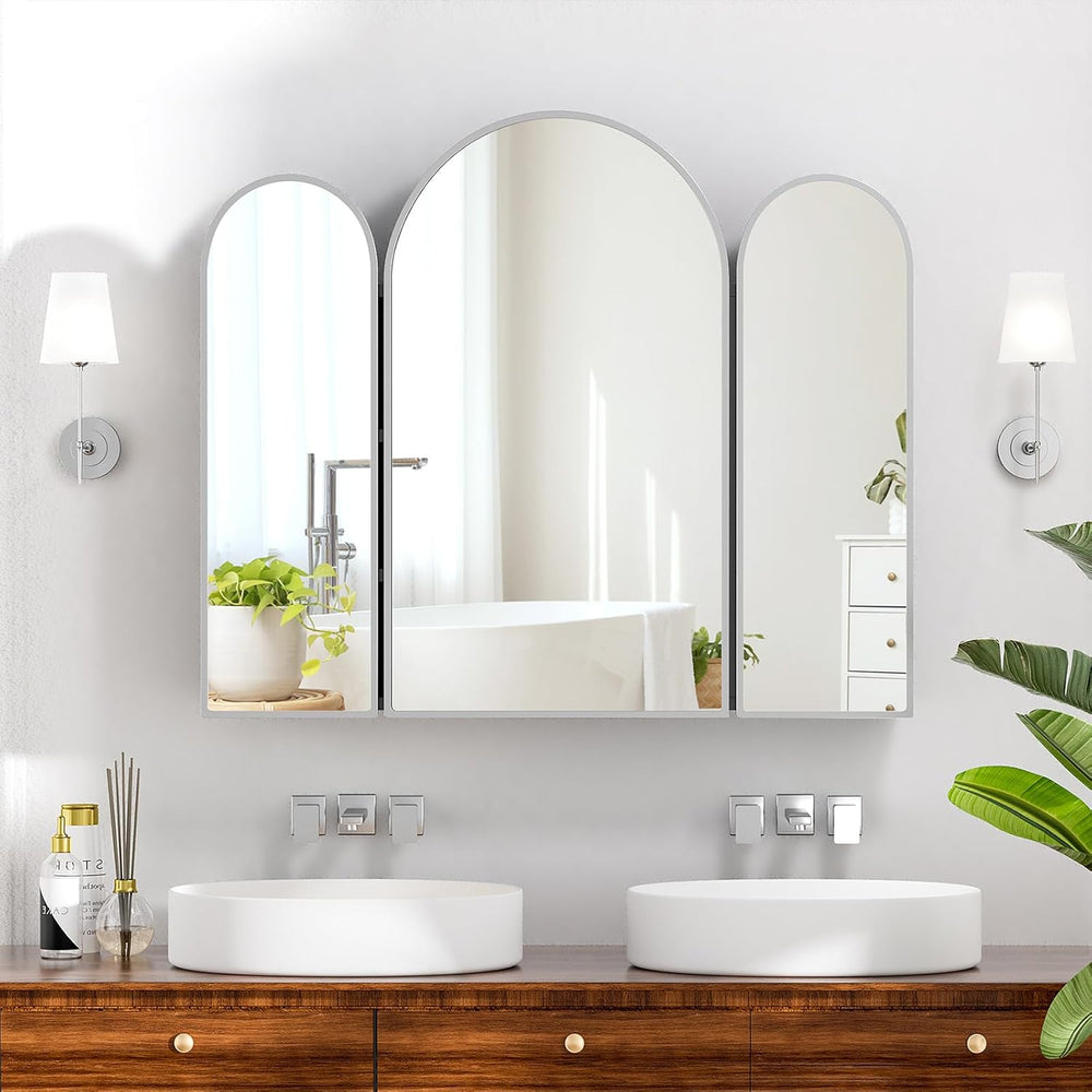 Triple Arched Brushed Nickel Medicine Cabinet,Medicine Cabinet with Mirror