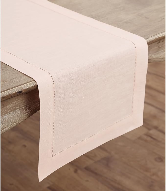 Solino Home Linen Pink Table Runner 108 Inches Long - 100% Pure Linen 14 x 10...