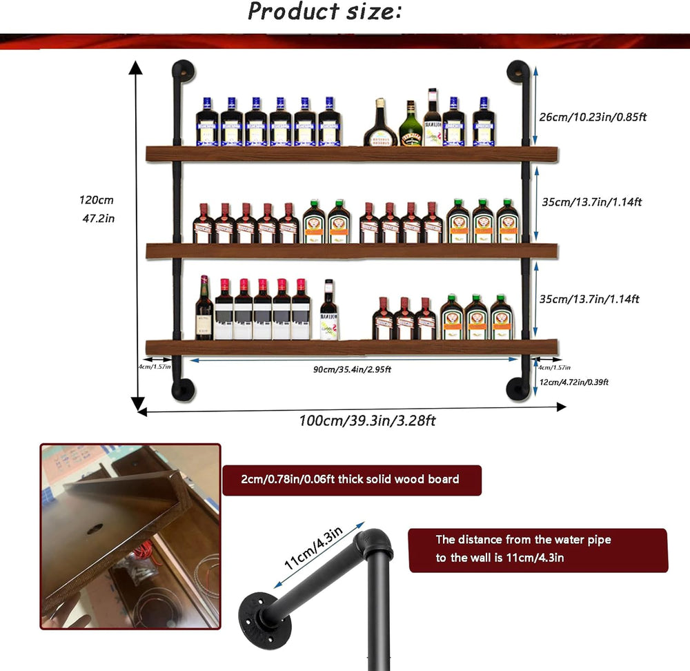 39.7in Solid Wood Wine Rack Wall Mounted with LED Light