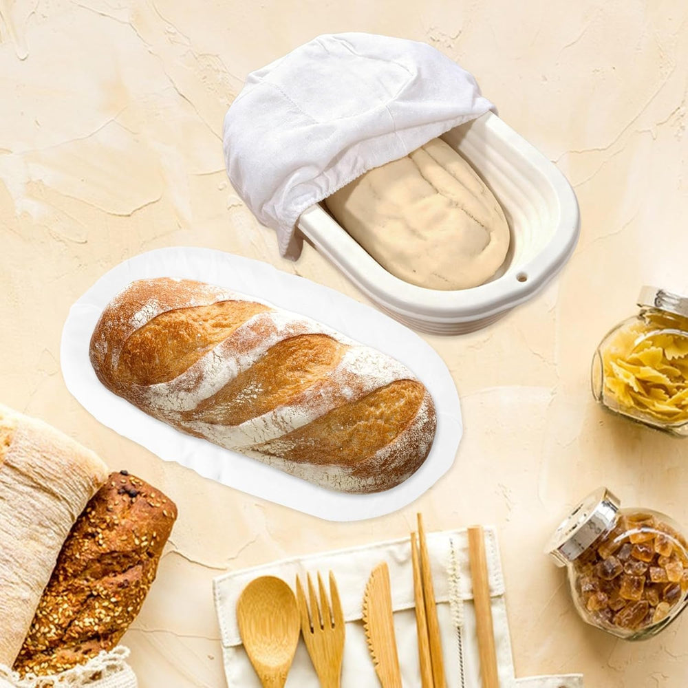 6 PCS 10 Inch Sourdough Proofing Basket with Removable Liner Cloth Oval Bread...