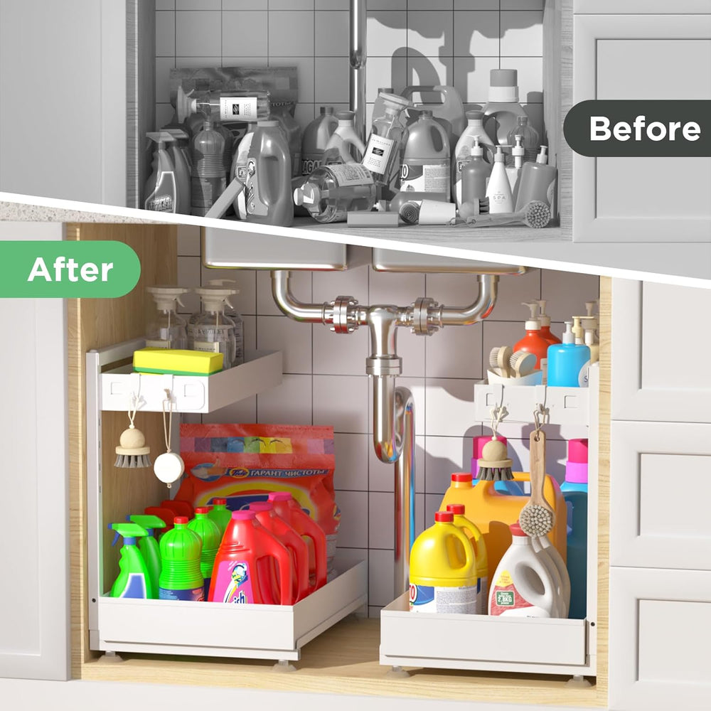 Under Sink Organizer Bathroom Kitchen: 2 Pack 2 Tier Metal Under Cabinet Stor...