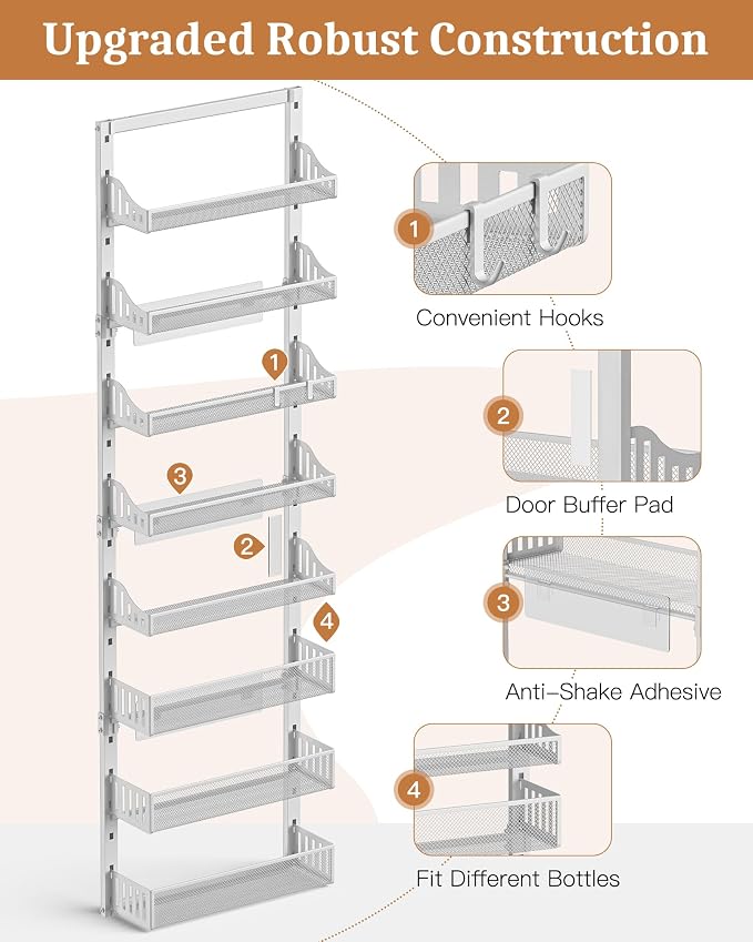 Over the Door Pantry Organizer 8-Tier, Large Metal Door Spice Rack