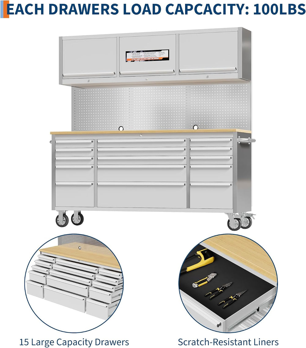 GAOMON 72 Inch Tool Chest, Tool Cabinet with 15 Drawers, Mobile Storage Cabin...