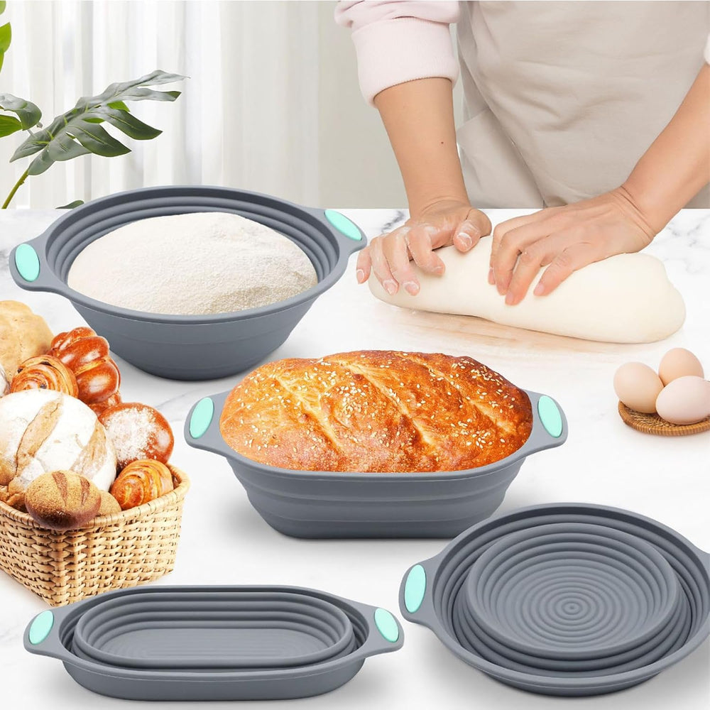 8 Pack Silicone Banneton Bread Proofing Basket, 10" Oval & 9" R...